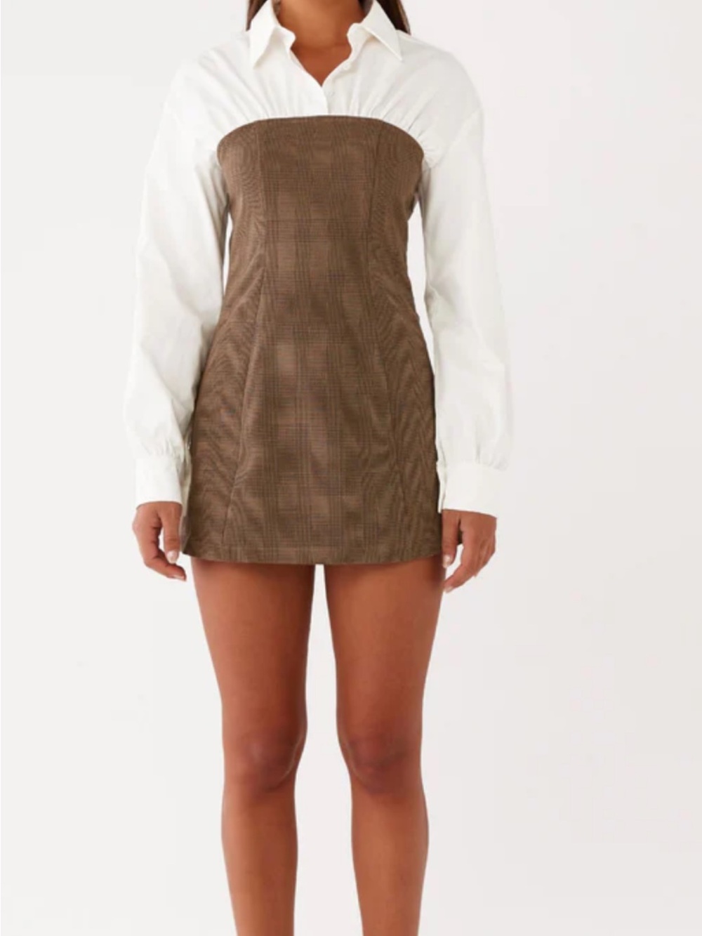 Peppermayo Brown & White Adelaide Shirt Mini Dress - Picture 3 of 4